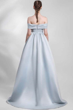 Draped Off Shoulder Satin Gown