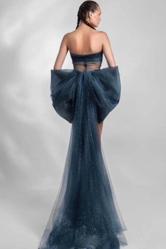 Strapless Tulle Dress with Bow Tail