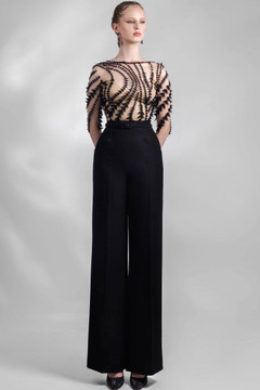 Laser-Cut Top with Crepe Pants