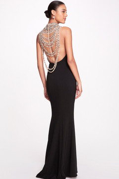 Illusion Tulle Yoke Stretch Crepe Gown Illusion Tulle Yoke Stretch Crepe Gown