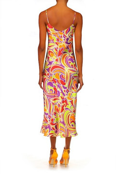 Printed Silk Bias Slip Midi Dress