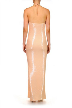 Sequin Halter Gown with Flower Detail Sequin Halter Gown with Flower Detail