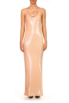 Sequin Halter Gown with Flower Detail Sequin Halter Gown with Flower Detail
