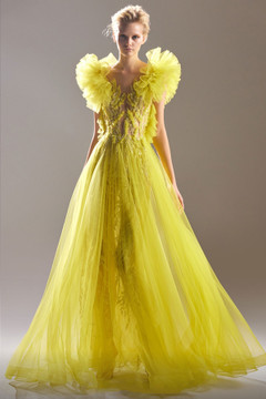 Ruffled Shoulders Tulle Gown Ruffled Shoulders Tulle Gown