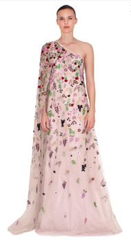 One Shoulder Floral Embroidered A-Line Gown