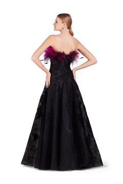 Strapless Gown with Ombré Feathers Strapless Gown with Ombré Feathers