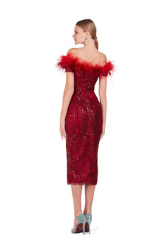 Off Shoulder Dress with Ombré Feathers Off Shoulder Dress with Ombré Feathers