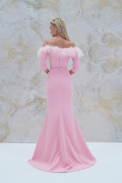 Feather Embellished Off Shoulder Gown Feather Embellished Off Shoulder Gown