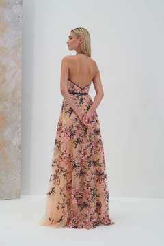 Floral Embellished Halter Neck Gown Floral Embellished Halter Neck Gown