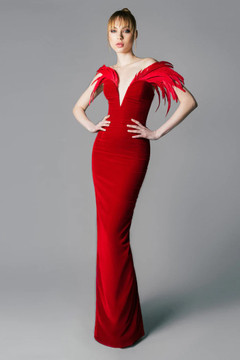 Strapless Gown with Feather Detail Strapless Gown with Feather Detail