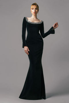 Crepe Gown with Crystal Neckline Crepe Gown with Crystal Neckline