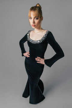 Crepe Gown with Crystal Neckline Crepe Gown with Crystal Neckline