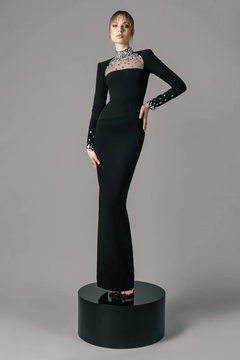 Crepe Gown with Crystal Embroidered Neckline Crepe Gown with Crystal Embroidered Neckline