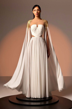 Crepe Georgette Gown with Gold Lace Crepe Georgette Gown with Gold Lace