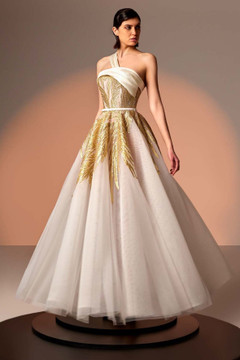 Tulle Gown with Gold Lace