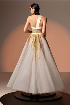 Tulle Gown with Gold Lace