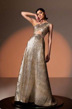 Jacquard One Shoulder Gown