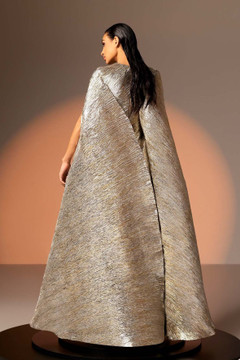 Long Jacquard Cape Gown