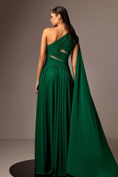 One Shoulder Cape Sleeve Crepe Georgette Gown One Shoulder Cape Sleeve Crepe Georgette Gown