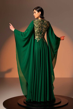 Pleated Crepe Georgette Gown with Gold Lace Pleated Crepe Georgette Gown with Gold Lace
