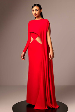 Asymmetrical Cutout Crepe Gown