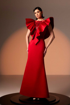 Satin and Lace Ruffled Gown Satin and Lace Ruffled Gown