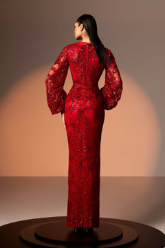 Long Sleeve Lace V-Neck Gown