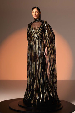 Black and Gold Lace Cape Gown Black and Gold Lace Cape Gown