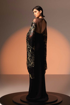 Crepe Gown with Black and Gold Lace Crepe Gown with Black and Gold Lace