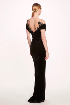 Illusion Off Shoulder Velvet Gown