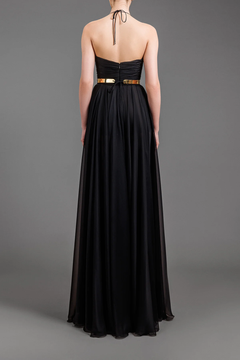 Metal Structured Belt Chiffon Gown