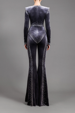 Crystal Embroidered Velvet Jumpsuit Crystal Embroidered Velvet Jumpsuit
