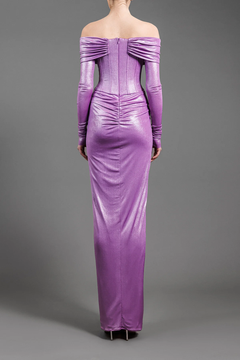 Off Shoulder Shimmery Jersey Gown Off Shoulder Shimmery Jersey Gown