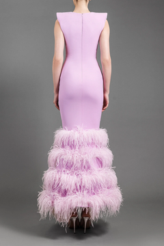 Layered Feathered Crêpe Gown