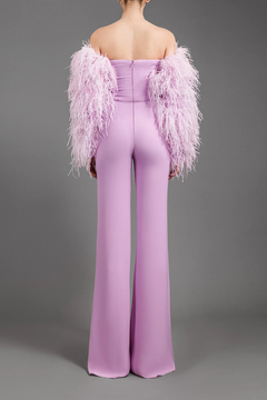 Feathered Off Shoulder Crêpe Jumpsuit Feathered Off Shoulder Crêpe Jumpsuit