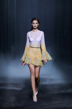 Georgette Dress with Beaded Tulle Panels Georgette Dress with Beaded Tulle Panels