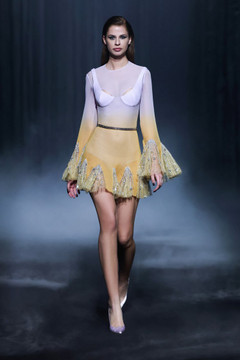 Georgette Dress with Beaded Tulle Panels Georgette Dress with Beaded Tulle Panels