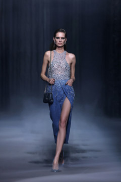 Beaded Tulle and Denim Dress