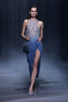 Beaded Tulle and Denim Dress