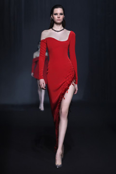 Crêpe Dress with Asymmetrical Beaded Hem Crêpe Dress with Asymmetrical Beaded Hem