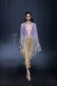 Beaded Tulle Robe Dress with Fringe Beaded Tulle Robe Dress with Fringe