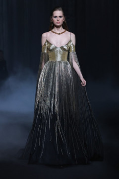 Beaded Tulle Gown with Slit Sleeves Beaded Tulle Gown with Slit Sleeves