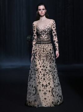 Beaded Tulle Illusion Neck Gown Beaded Tulle Illusion Neck Gown