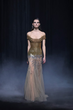 Beaded Tulle Exposed Décolleté Illusion Gown Beaded Tulle Exposed Décolleté Illusion Gown