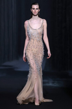 Scoop Neck Beaded Tulle Gown Scoop Neck Beaded Tulle Gown