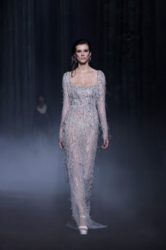Beaded Tulle Square-Neck Gown Beaded Tulle Square-Neck Gown