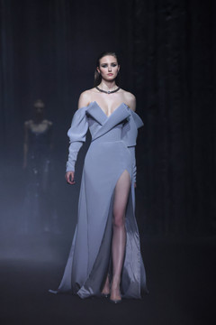 Crêpe Gown with Envelope Collar