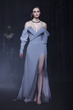 Crêpe Gown with Envelope Collar Crêpe Gown with Envelope Collar