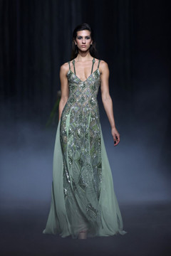 Beaded Tulle Gown with Georgette Panel Beaded Tulle Gown with Georgette Panel