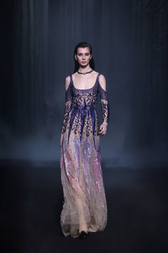Exposed Shoulder Beaded Tulle Gown Exposed Shoulder Beaded Tulle Gown